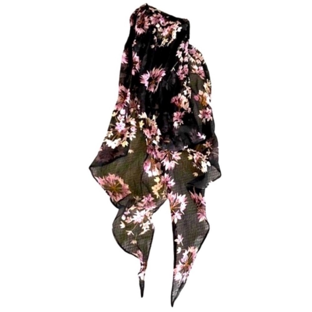 Accessory Scarf Versatile Long Narrow Floral Wrap Black Purple Pink Tan White